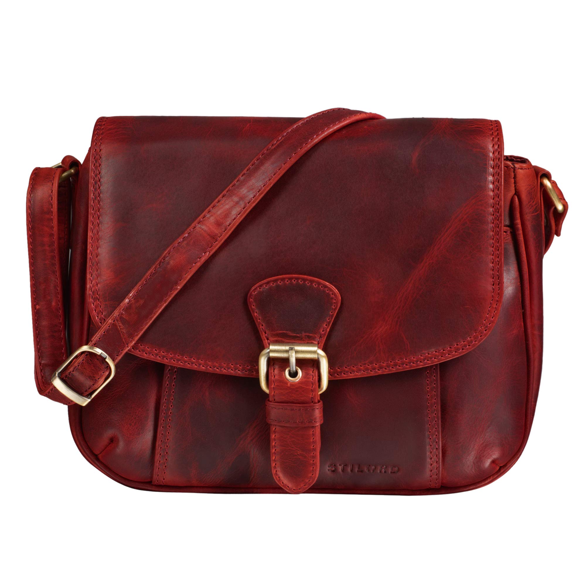 STILORD "Violeta Elegant Leather Handbag Ladies Small Vintage Shoulder bag for Going Out Classic Evening Bag Tote Genuine Leahter Colour:kara - red