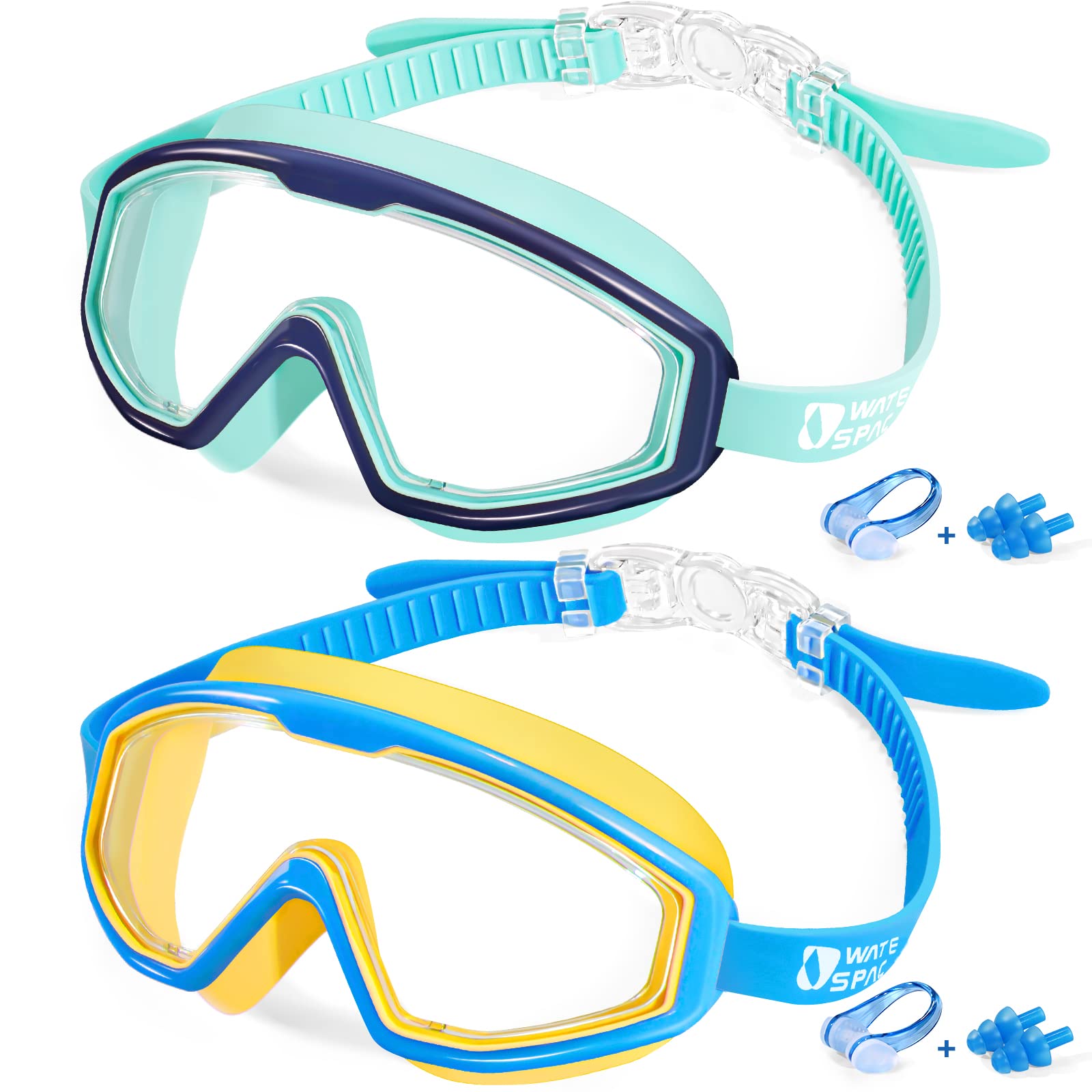 Water Space Kids Swimming Goggles, 2 Pack Swim Goggles for Kids 3-6 6-14 Children Girls Boys Toddler Junior Age 3 4 5 6 7 8 9 10 11 12 13 14 15 Years Old