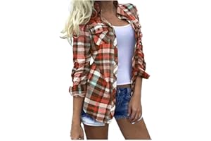 LEHOZIHEQ Plaid Shirts for Women Casual Shacket Jacket Long Sleeve Lapel Button Down Shirts Coats Blouse Tops with Pocket