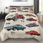 Pamnest Car Comforter Set Twin Size, Boys Vintage Truck 2 Pcs Bedding for Kids and Adults, Classic Cars Comforter Set with Pillowcase, for Bedroom Bed Decor