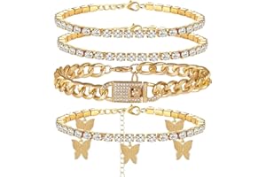 yfstyle Butterfly Ankle Bracelet for Women Rhinestone Anklets Bulk Adjustable Layered Beach Ankle Bracelet Braided Chain Anklet Charm Ankle Bracelet Jewerly Gift