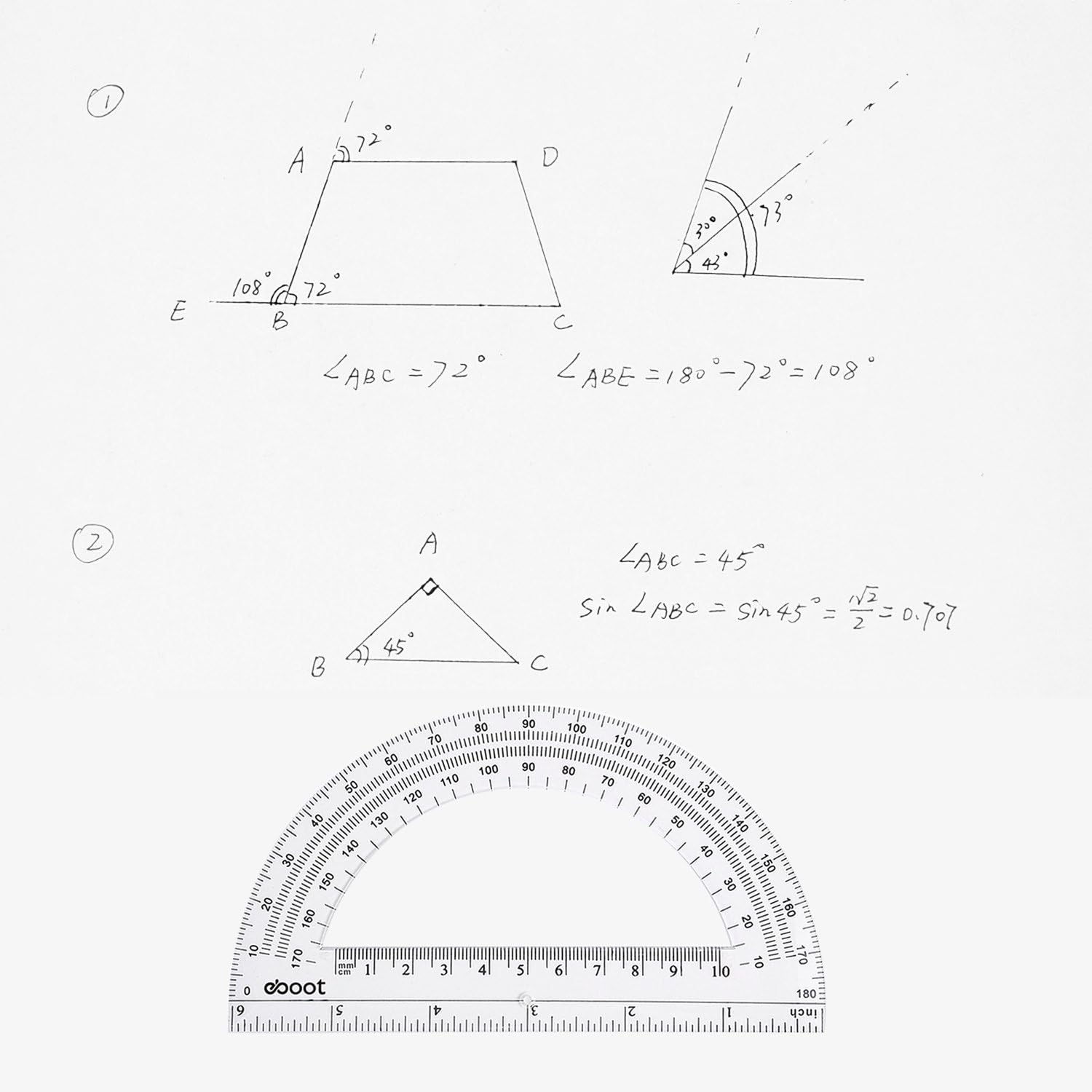 Plastic Protractor Math Protractors 180 Degrees, 6 Inch, Clear, Pack of 2 : Office Products
