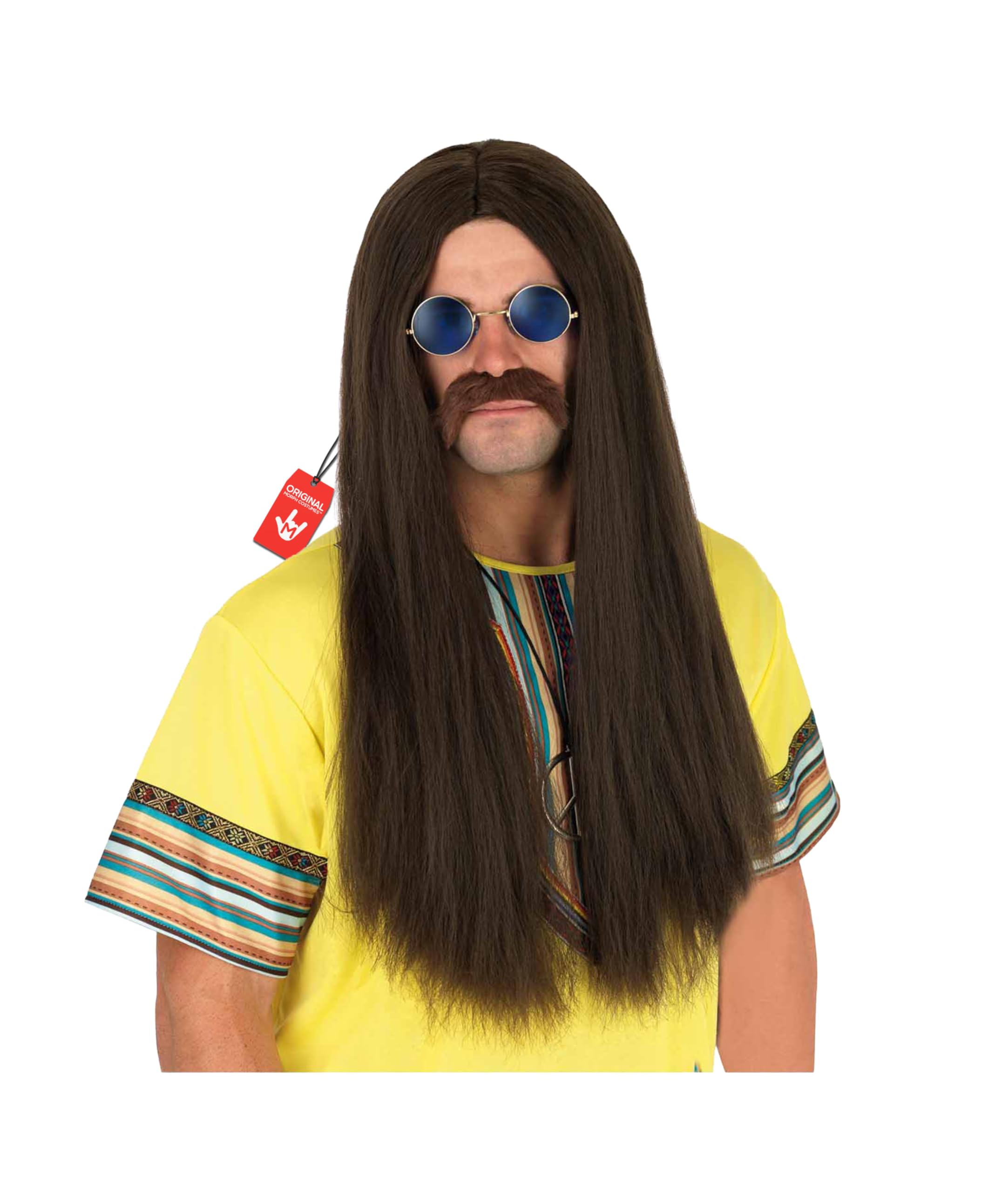 Fun Shack Long Brown Wig Men, 60s Wig Hippy Wigs for Men, Hippie Wig Men, Mens Long Wig, Mens Wigs Long Hair One Size