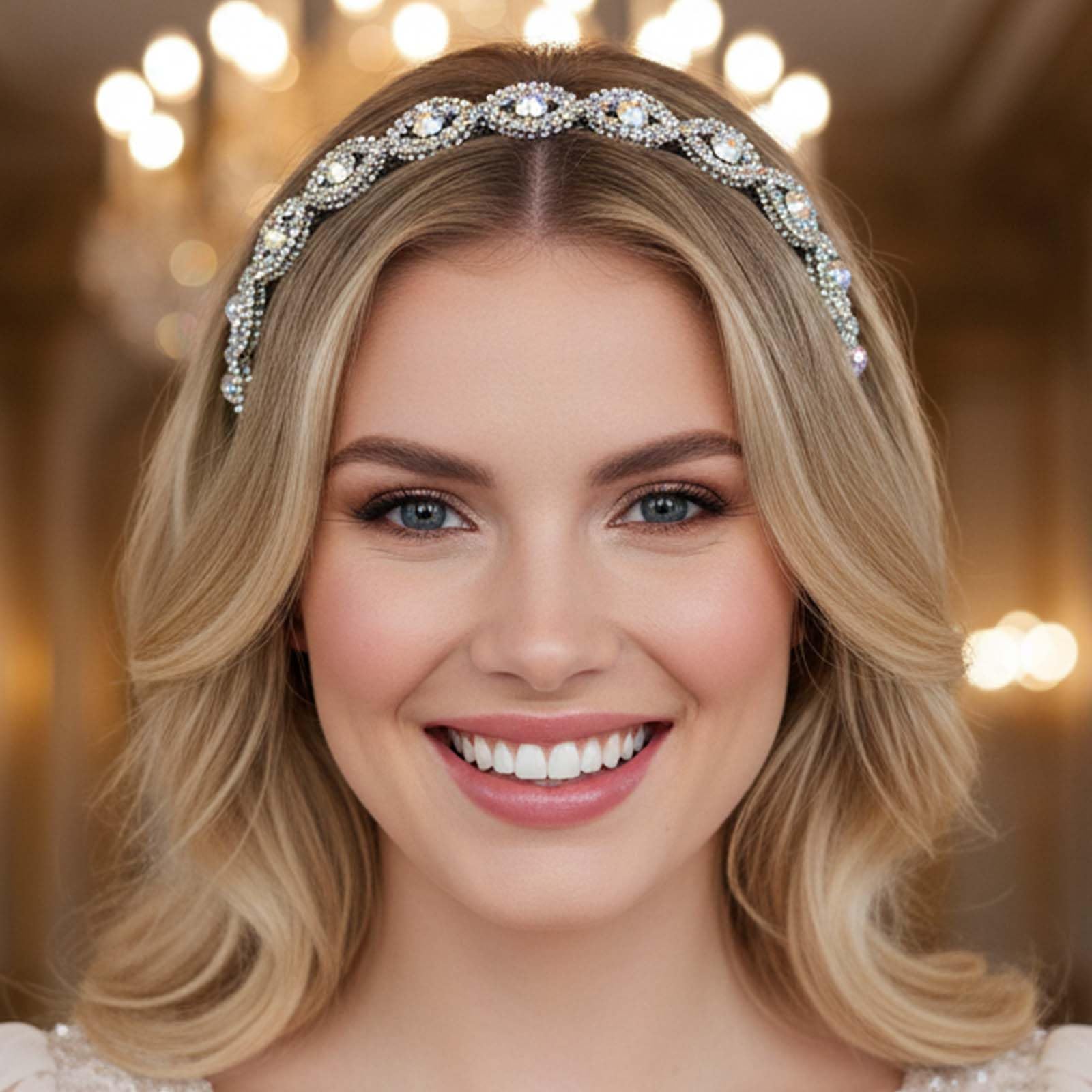 Flayem Rhinestone Headbands for Women Boho Sparkly Elestic Hairband Vintage Twisted Headbands Shinny Elegant Party Daily Head Chain (Silver AB, 45.5cm)