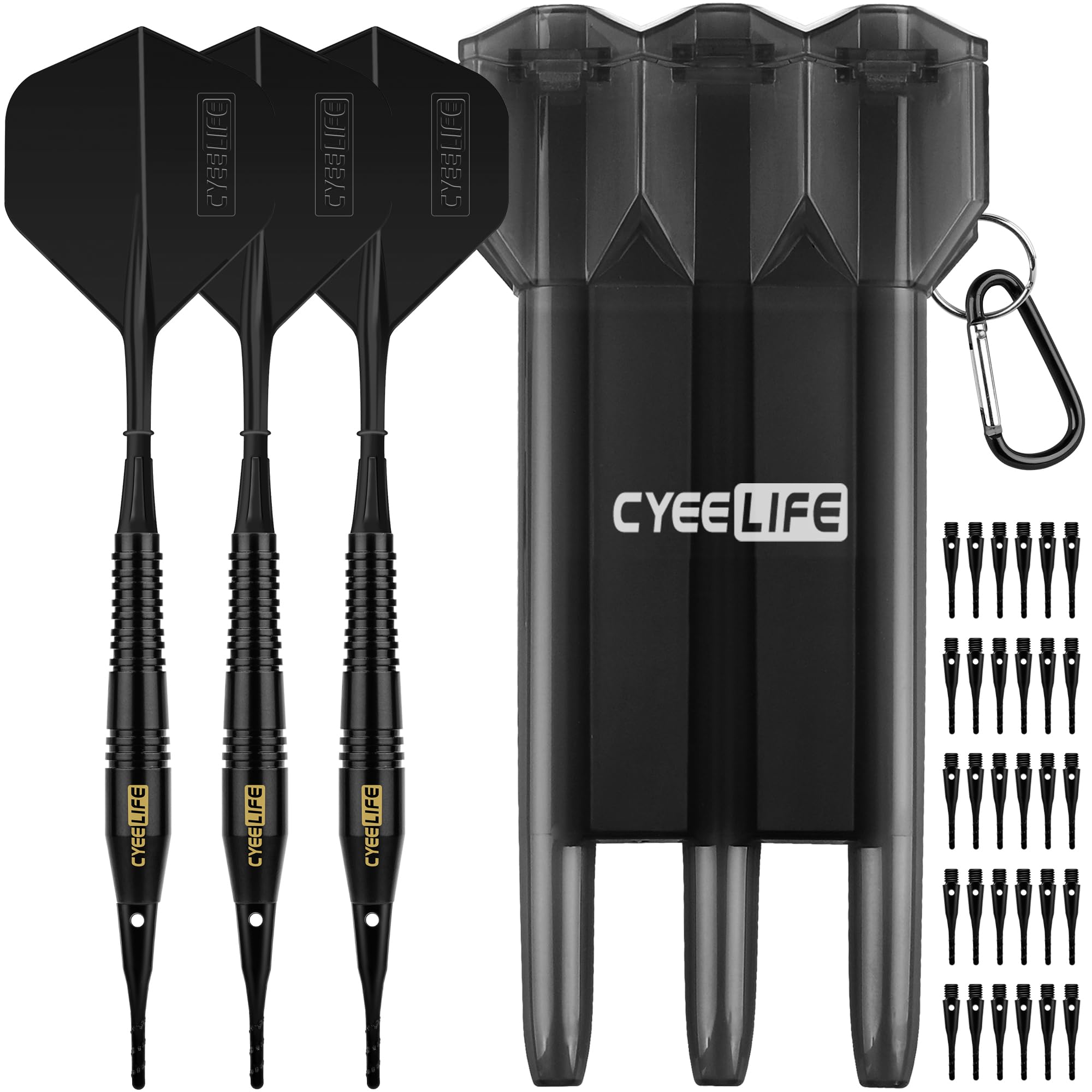 CyeeLife 18g Soft Tip Darts with Carrying case and 30 Extra Points,Professional Plastic Darts Set