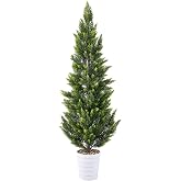 Artificial 5.3 FT Topiary Cedar Trees Plants for Outdoor Indoor Decor | Sturdy &amp; elegant pebble planter, Realistic leaves, UV Resistant