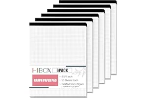 HIBOX 6PCS Graph Paper Pads, 8.5"x11" White Graph Paper Legal Pad 5x5 Quad Ruled Notepads 300 Sheets for Office School