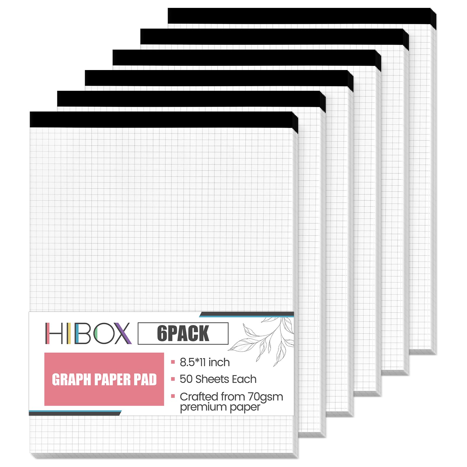 Photo 1 of HIBOX 6PCS Graph Paper Pads, 8.5"x11" White Graph Paper Legal Pad 5x5 Quad Ruled Notepads 300 Sheets for Office School