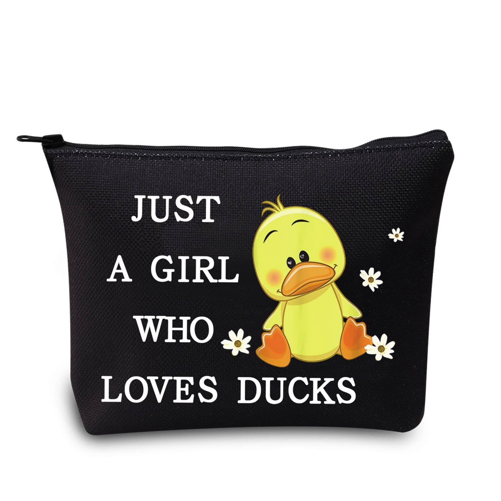 LEVLO Funny Duck Cosmetic Bag - Animal Lover Gift for Women & Girls, Black, Zipper Pouch