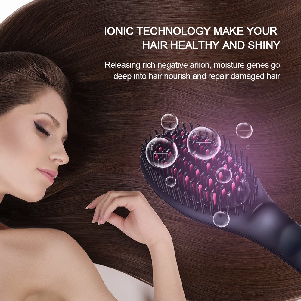 Ionic Hair Straightener Floating Brush for Silky Frizz Free Hair, Flexible Floating Massage Head Designed Anti-Scald Ceramic Straightening Hair Brush Comb + 4 Bonus Included (Mirror Blue)