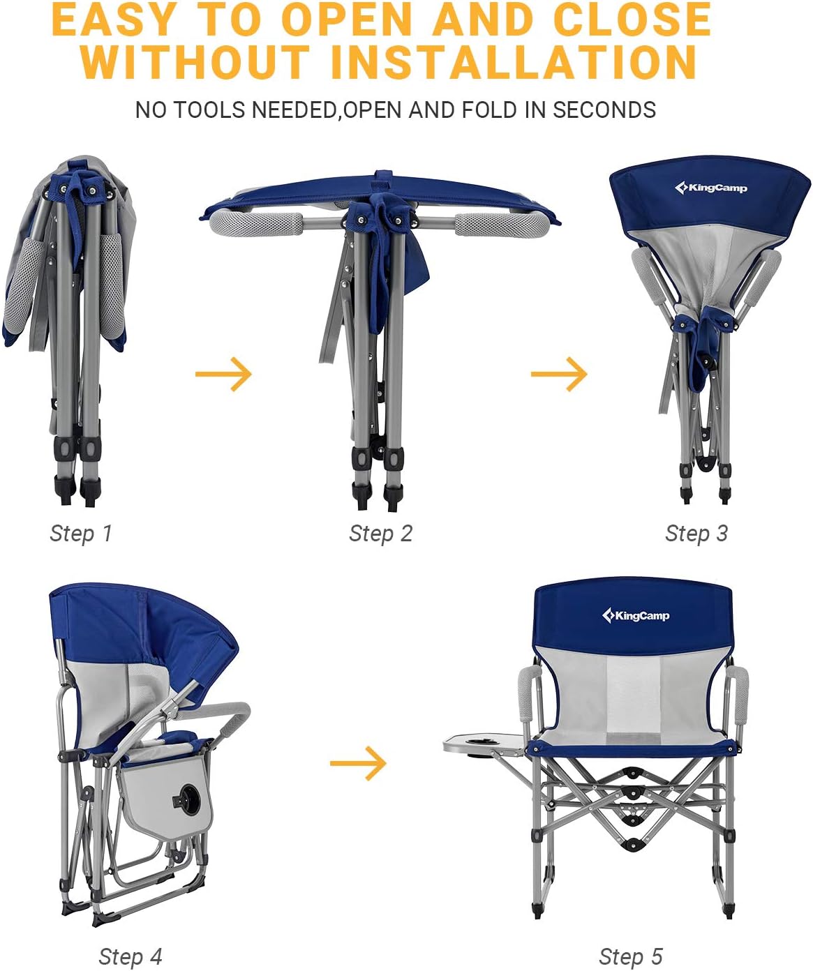 KingCamp Heavy Duty Compact Camping Folding Mesh Chair with Side Table