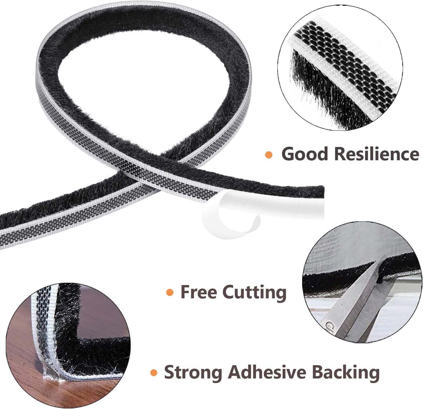 RFWIN Brush Weather Stripping Seal Strip Draft-Air Stopper Self-Adhesive Windows Frame Brush Seal Draught Excluder, 9mm x 5mm x 5m - Image 4