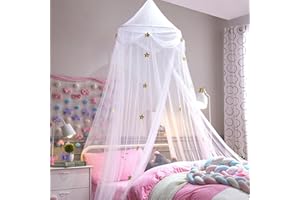 Bed Canopy for Girls, Mosquito Net with Stars Princess Canopy for Baby Crib Kids Bed Room Decor Reading Playing Nook (White)