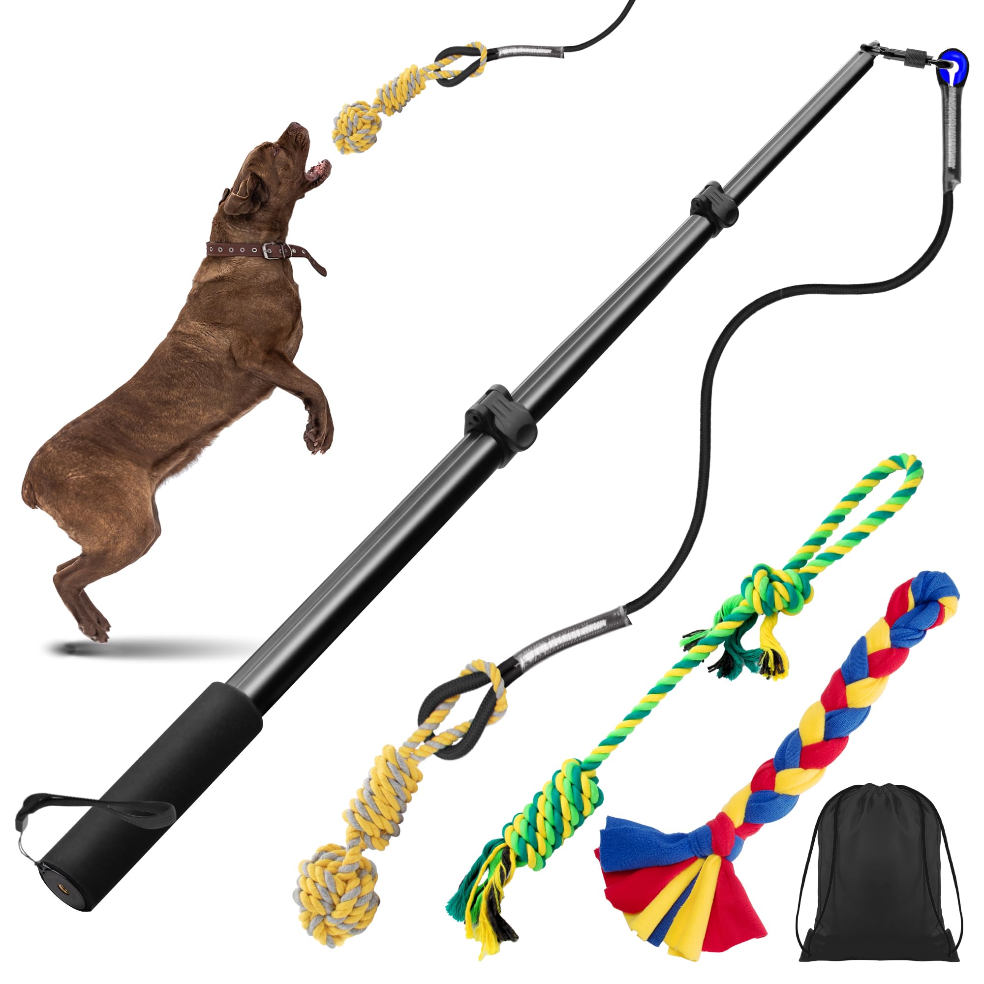 Ycozy Upgraded Flirt Pole for Dogs with Detachable 3 Replacement Rope Toys for Chase and Tug of War Outdoor Exercise & Training for Small Medium Large Dogs (Pole - 103CM)