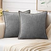 MIULEE Pack of 2 Couch Throw Pillow Covers 18x18 Inch Dark Gray Farmhouse Decorative Pillow Covers with Stitched Edge Soft Chenille Solid Dyed Spring Pillow Covers for Sofa Bed Living Room