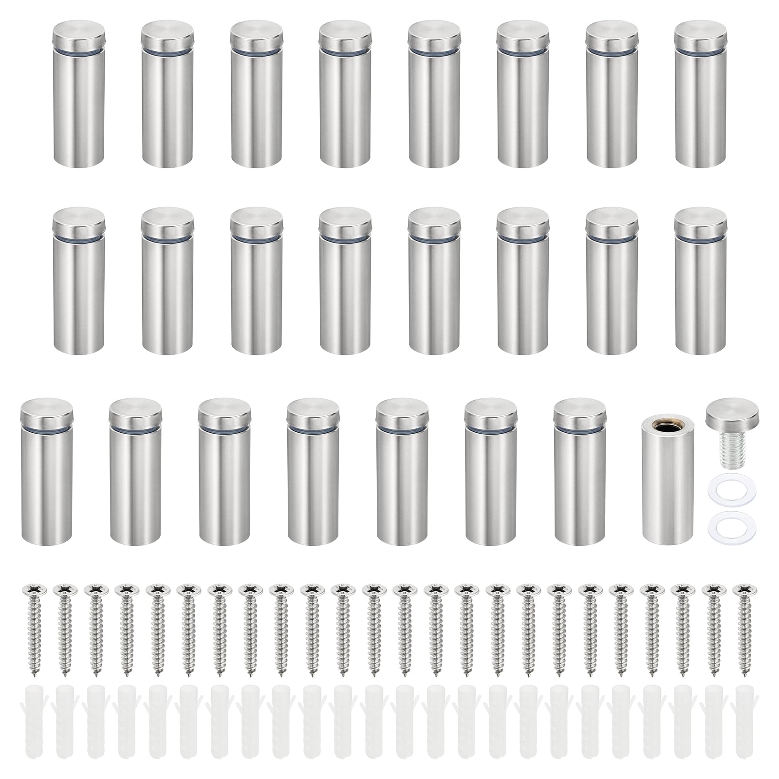 PATIKIL 3/4 x 2 inch Sign Standoff Screws, 24 Set Stainless Steel Wall Standoff Mounting Hardware Advertising Glass Nail for Hanging Acrylic Picture Frame Acrylic Panel, Silver