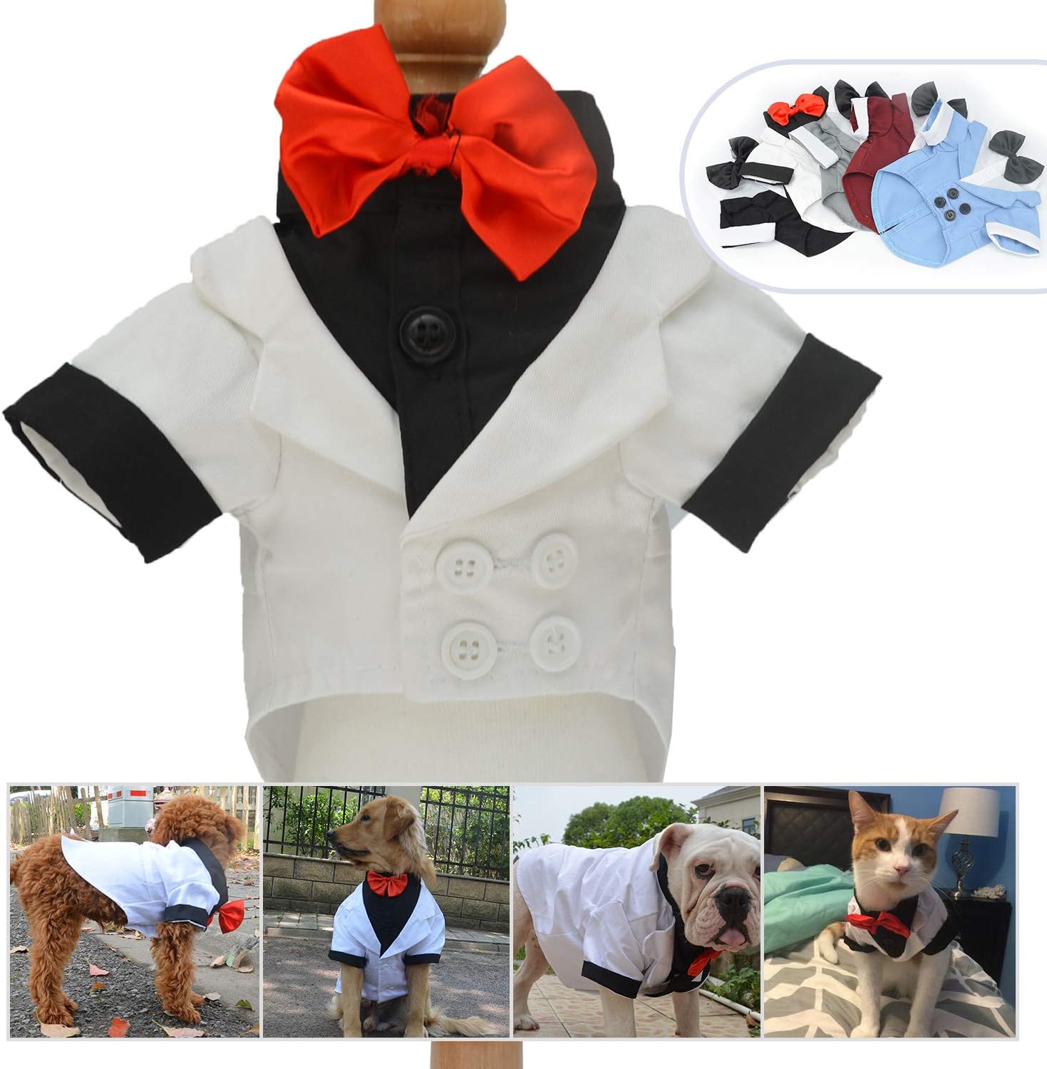 lovelonglong Pet Costume Dog Suit Formal Tuxedo with Black Bow Tie for