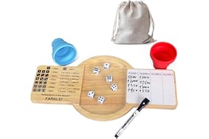 Tuiiopoli Farkle Dice Tray Set, Classic Game Oak Wood Tray with 2 Dice Shaking Cups 6 Pearl Dice Erasable Pen & Score Pad Family Party Travel Camp Game Ideal for 2-4 Players(16 Inch), Far0618