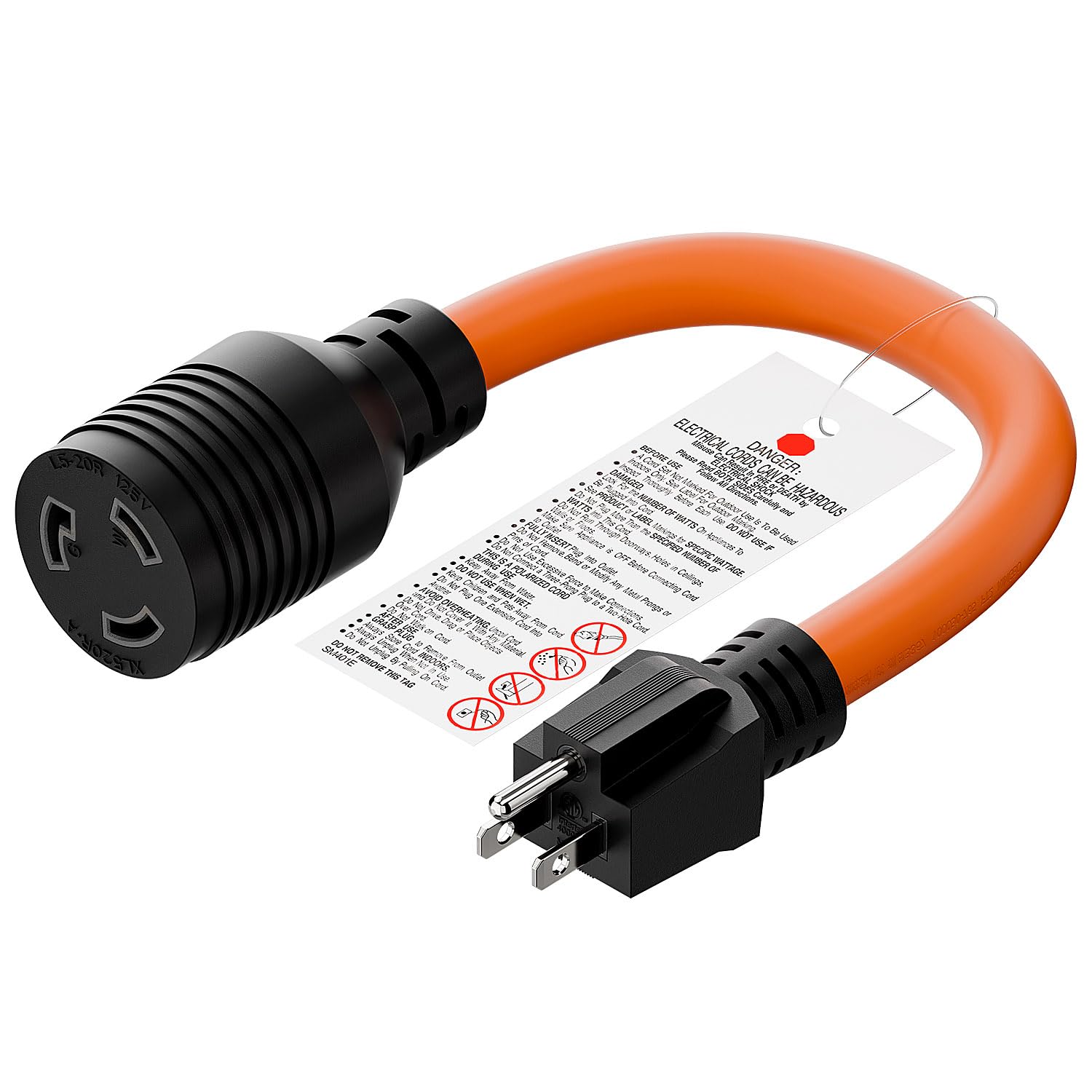 Photo 1 of 1FT 12-AWG Nema 5-15P to L5-20R Adapter,15-Amp 125V Household Plug to 20A 125V L5-20R Locking Industry Degree Female Receptacle Cord