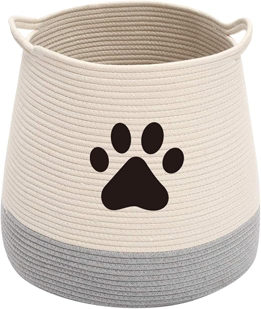 Brabtod Cotton rope round dog cat basket with handle, large pet toy
