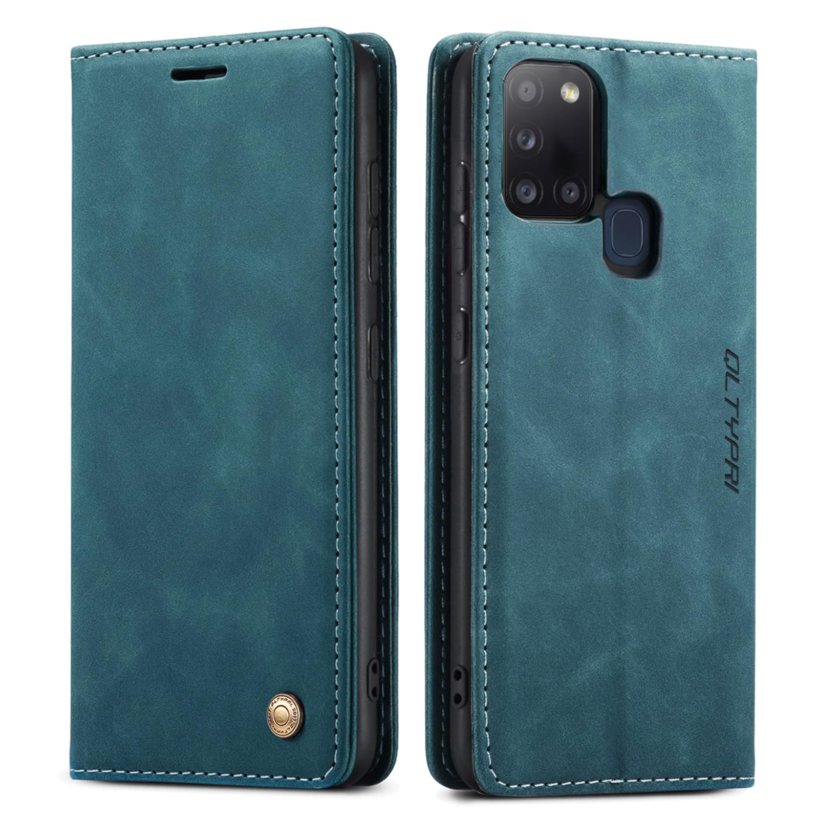 QLTYPRI Case for Samsung Galaxy A21S, Vintage PU Leather Wallet Case Card Slot Kickstand Magnetic Closure Shockproof Flip Folio Case Cover for Samsung Galaxy A21S - Blue