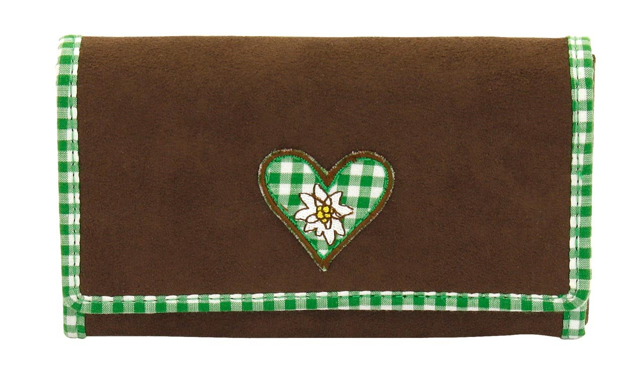 Friedrich|23 Damen-Überschlagbörse, Bavaria, Velvet, Braun/grün Coin Pouch, 17 cm, Brown (Braun/Grün)