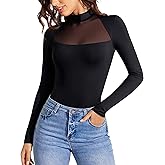 Avidlove Bodysuits for Women Mock Neck Shapewear Body Suit Long Sleeve Leotard Mesh Going Out Tops Concert Outfits