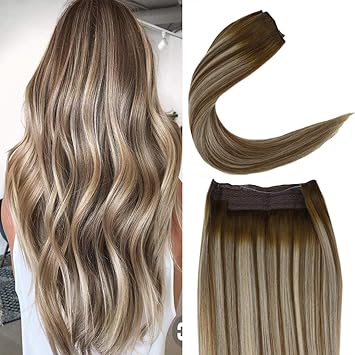 Joyoung Silk Straight 16 Inch Hidden Halo Hair Extensions Humn Hair Balayage Color Medium Brown To