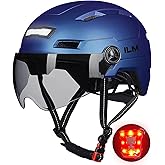 ILM Adult Bike Helmet with USB Rechargeable LED Front and Back Light Mountain&Road Bicycle Helmets for Men Women Removable Goggle Cycling Helmet E3-10L