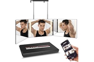 Self-Cut System 3 Way Mirror with LED Lights – Trifold Self Cut Barber Mirror for Men and Women, 360 View for Easy Haircuts, Travel Friendly - Three Way Design for Grooming and Styling