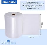 Globe Packaging Bubble Wrap 500mm x 100m Large Bubble Roll 10mm 30GSM UK view 2