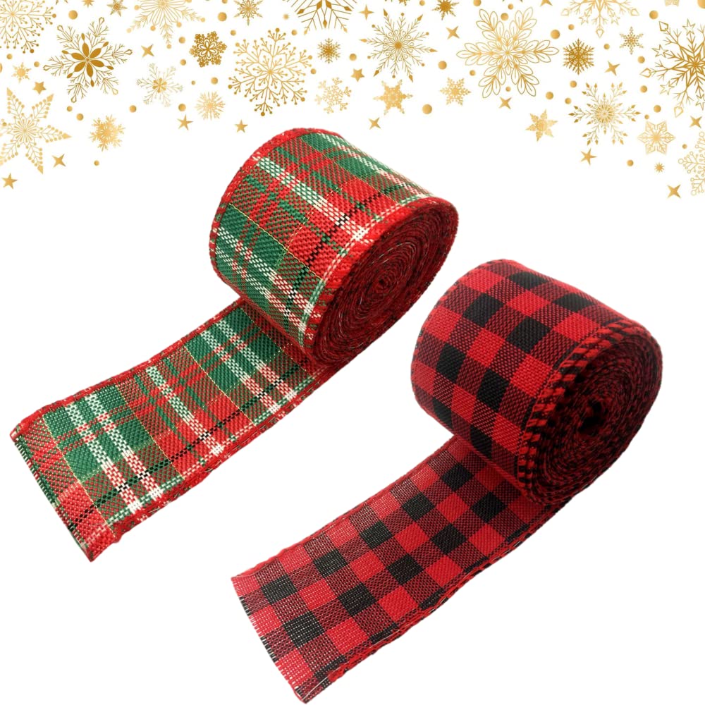 HEZUNHZ 2 Roll Jute Fabric Craft Ribbon, Natural Burlap Roll for Christmas Wedding Gifts DIY Packaging Vintage Party Decoration (Style 4)