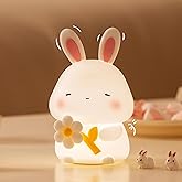 Myratts Led Cute Flower Bunny Night Light, Dimmable Timer Kawaii Lamps, Super Squishy Silicone USB Rechargeable Touch Control Night Lamp, Used for Camping Party Room Decor (Bunny with Flower)