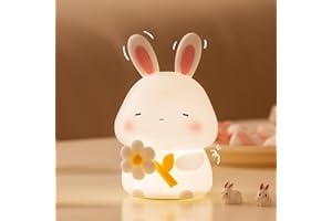 Myratts Led Cute Flower Bunny Night Light, Dimmable Timer Kawaii Lamps, Super Squishy Silicone USB Rechargeable Touch Control Night Lamp, Used for Camping Party Room Decor (Bunny with Flower)