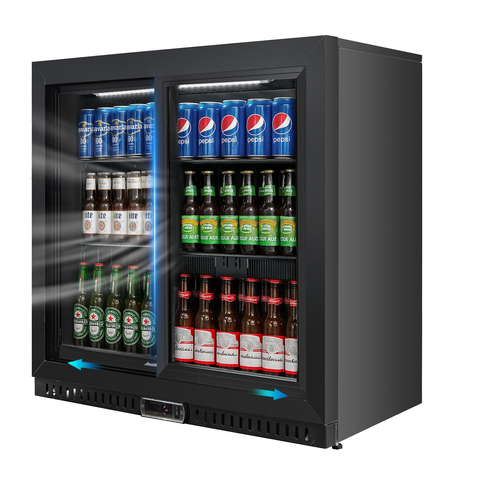 Photo 1 of ***MAJOR DAMAGE, SEE NOTES FOR MORE DETAILS***
***TRUCK/TRAILER PICKUP ONLY***
Bluelinecool Commercial Back Bar Cooler with 2 Glass Sliding Doors, LED Lighting, 7.4 cu.ft Under Counter Beverage Refrigerator, ETL Beer and Wine Cooler for Bar, Restaurant, G