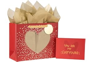 Loveinside Valentine's Day Gift Bag - Transparent Heart Design with Greeting Card and Tissue Paper for Valentine's Day, Wedding and Anniversary - 13" x 5" x 10", 1 Pcs