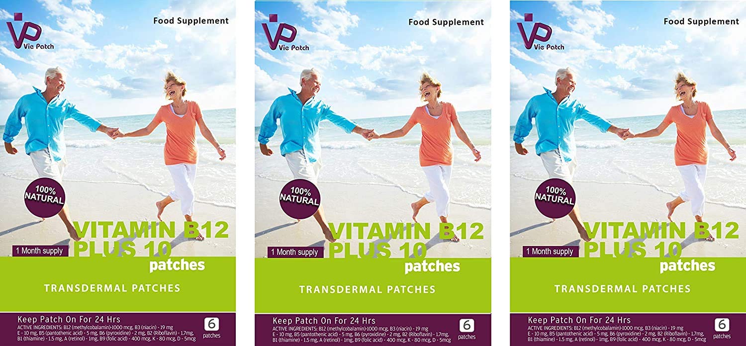 Vie Patch - Vitamin B12 Plus 10-18 Patches. No More Feeling Tired Or Sluggish. 100% Natural. 3 Month Supply