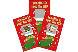 50 Pack Christmas Scratch Off Cards with Stickers for Christmas Party, Red Elf Stocking Stuffers Scratch Off Game Cards for H