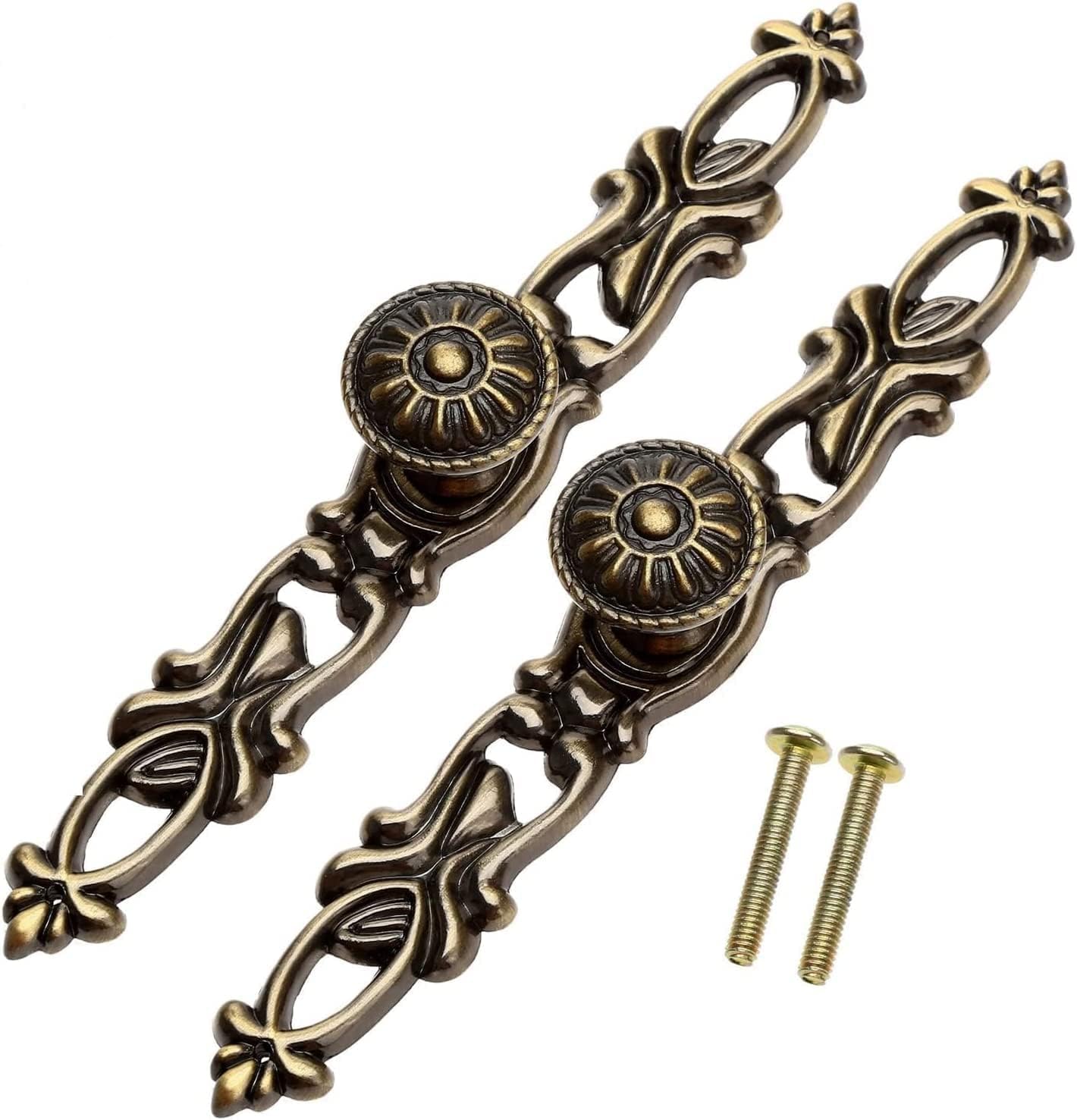 Mgoodoo 2 Piece Retro Door Handle Metal Knob Cabinet Handle Brass Bronze Drawer Wardrobe Pull Handle 152mm, Antique Brass