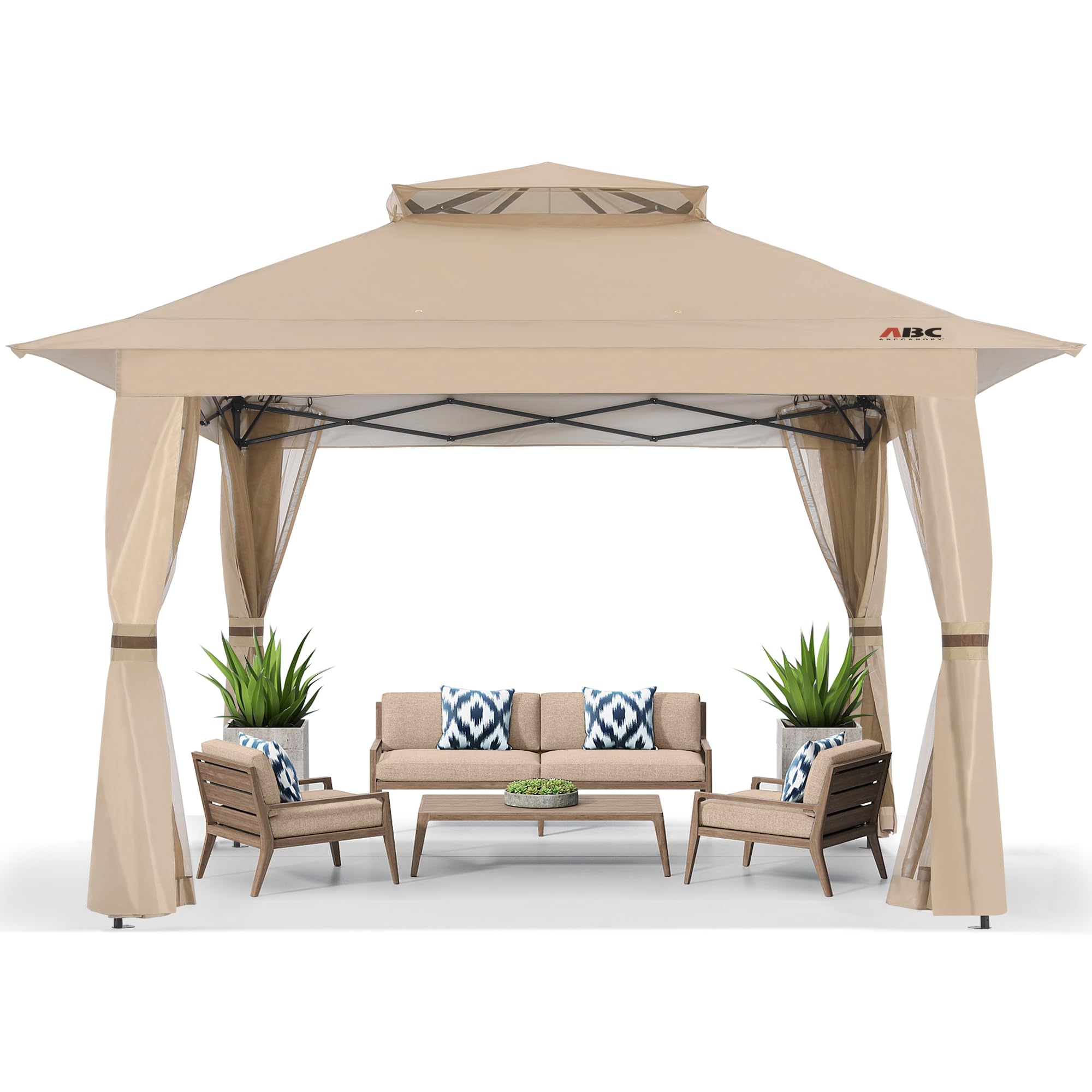 Photo 1 of ABCCANOPY 13x13 Pop Up Gazebo, Outdoor Canopy Tent, Instant Screened Shelter with Mosquito Netting for Patio, Garden, Backyard, Party, Camping (Khaki)
