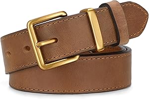 SUOSDEY Women Genuine Leather Belts, Vintage Casual Belt for Jeans Pants Dress with Gold Silver Buckle 1.3" Width