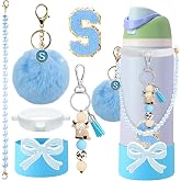 ANKUAITIAN Highland Cow Keychain Set for Owala Bottles, Pearl Strap Boot | 6PCS Pearl strap, bow boot, cow keychain, pom charm, letters. Fits Owala &amp; for Stanley 24-40oz bottles