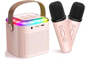 HEETIPUK Karaoke Machine for Kids&Adults,Mini Portable Bluetooth Speaker with 2 Wireless Microphones Support TF Card,Karaoke Speaker with Dazzling Lights,Toys GIFS for Kids Home Party Birthday (Y1-Pink)