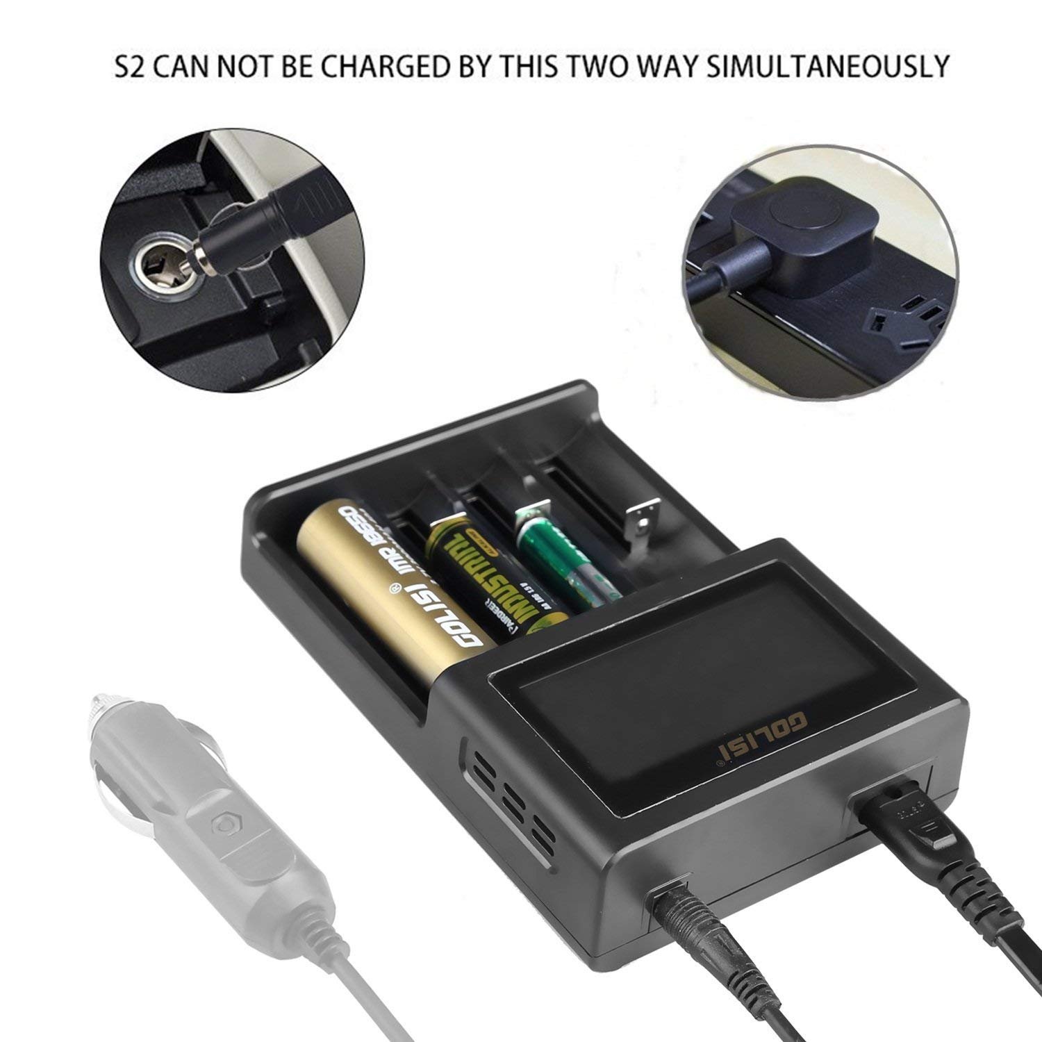 18650 / 26650 Battery Charger, Golisi Universal Charger with 4 Bay, 12V 2A Quick Charge, LCD Display, Good for Ni-MH Ni-Cd AA AAA Li-ion LiFePO4 IMR 10440 14500 16340 RCR123, Best 4 slot Charger for E-cig / Vape Batteries
