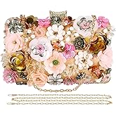 Selighting Colorful Flower Clutch Purse for Women Formal Evening Bag Beaded Pearl Purse for Wedding Prom Party Handbags