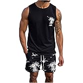 SOLY HUX Men's Short Sets 2 Piece Outfits Summer Tropical Print Tank Tops and Drawstring Shorts Sets