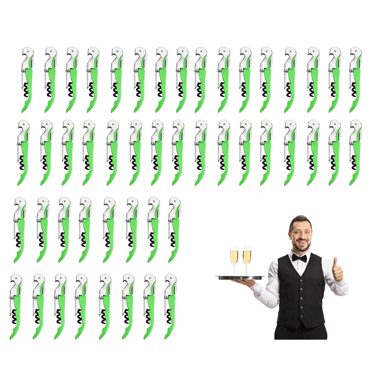 Corkscrews Wine Bottle Opener, Waiters Friend Cork Screw Stainless Steel, Professional 3 in 1 Multifunctional Wine Key for Servers Bartenders (48, Green)