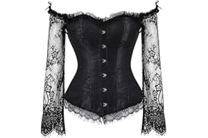 SZIVYSHI Corset Tops for Women with Sleeves, Bustier Overbust Lace Up Bodice Lingerie, Vintage Steampunk Strapless Shirt