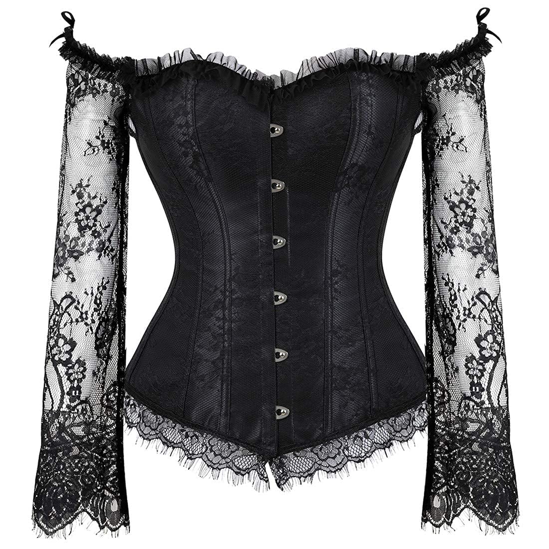 SZIVYSHI Corset Tops for Women with Sleeves, Bustier Overbust Lace Up Bodice Lingerie, Vintage Steampunk Strapless Shirt