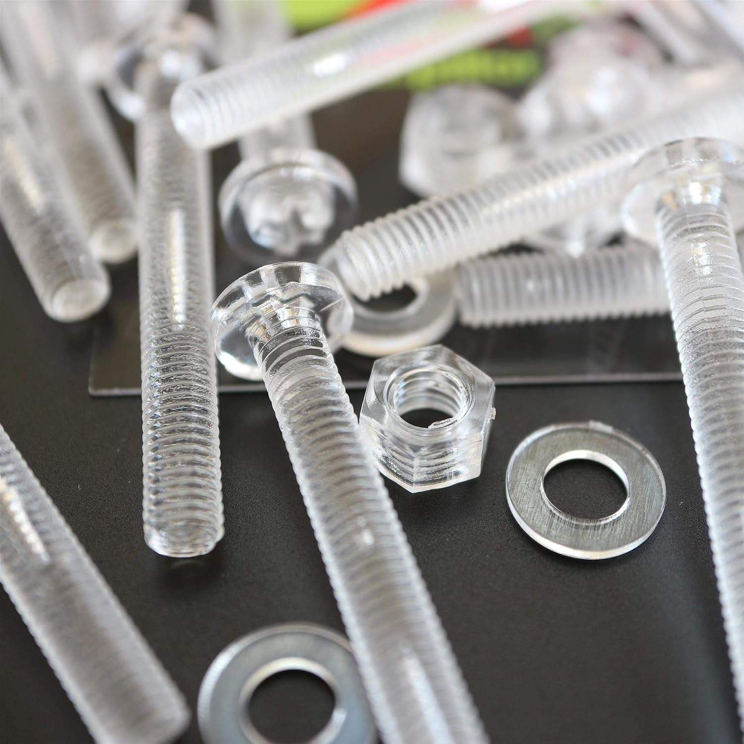 Pack of 60 Transparent Clear Plastic, Pan Head, M5 x 40mm Nuts & Bolts, Washers -Acrylic Plastic Screws